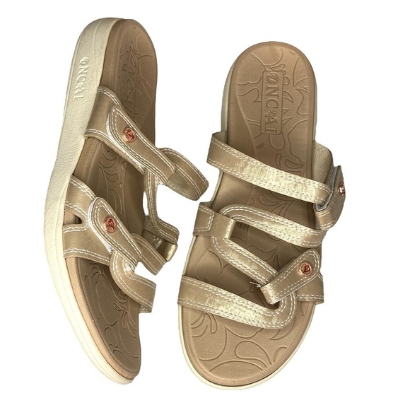 Oncai Metalic gold tan strappy slides sandals womens shoes EU 40 - Picture 1 of 6